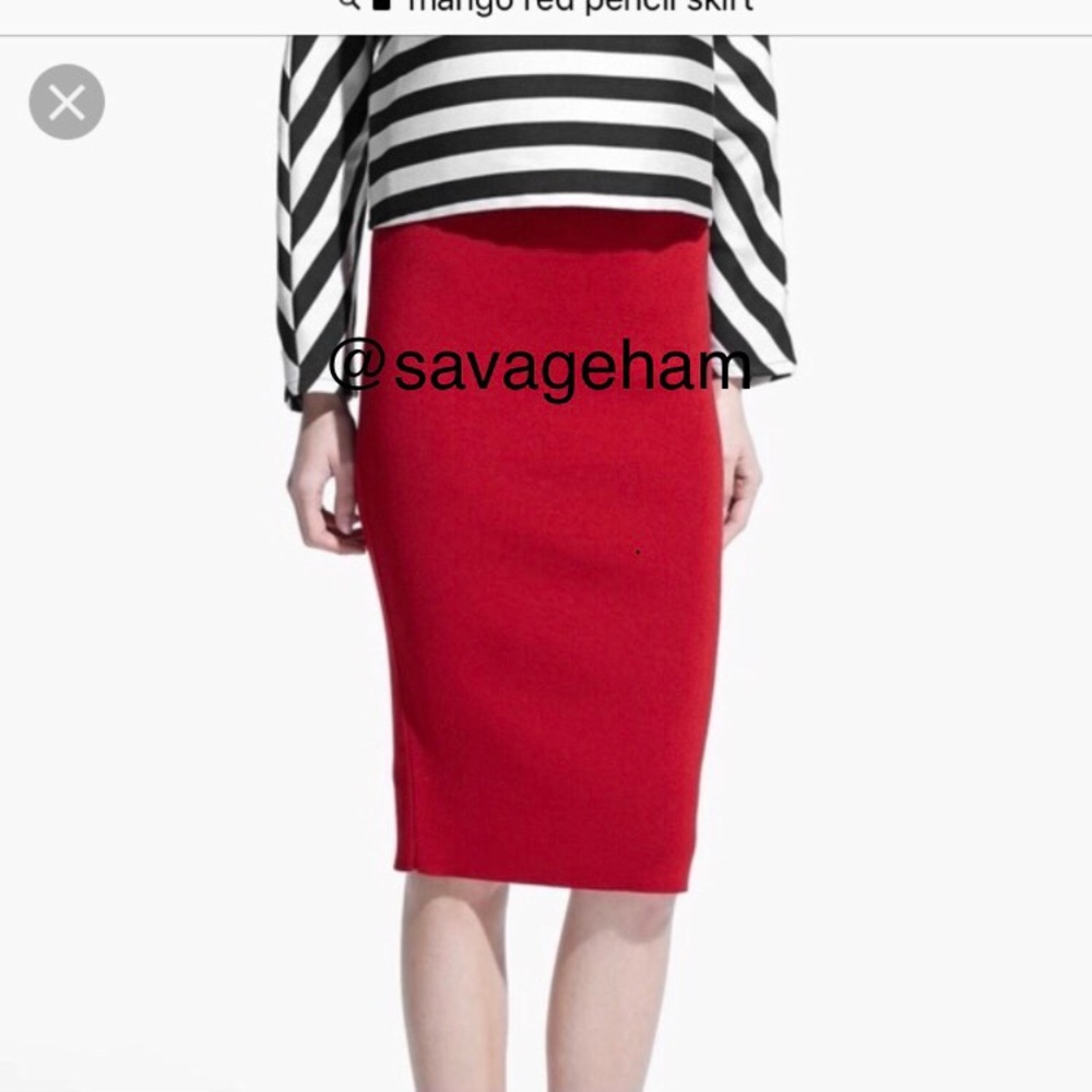 Mango Suit Collection Red Knit Pencil Skirt- NWOT